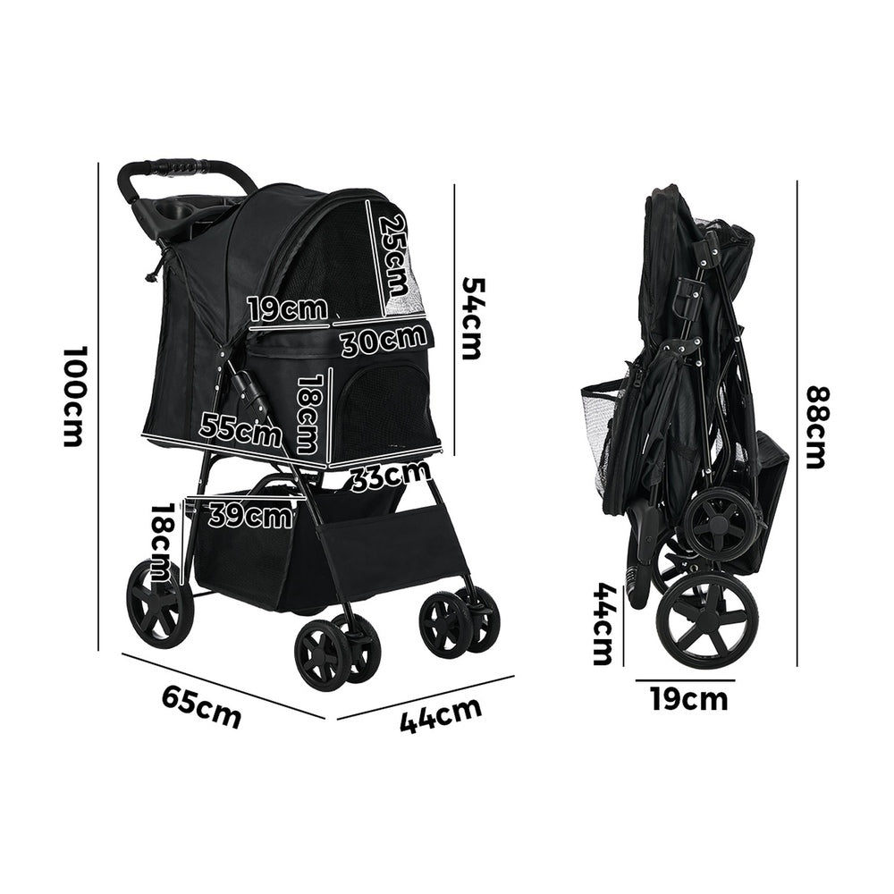 Pet Stroller Foldable Carrier 44x65x100cm