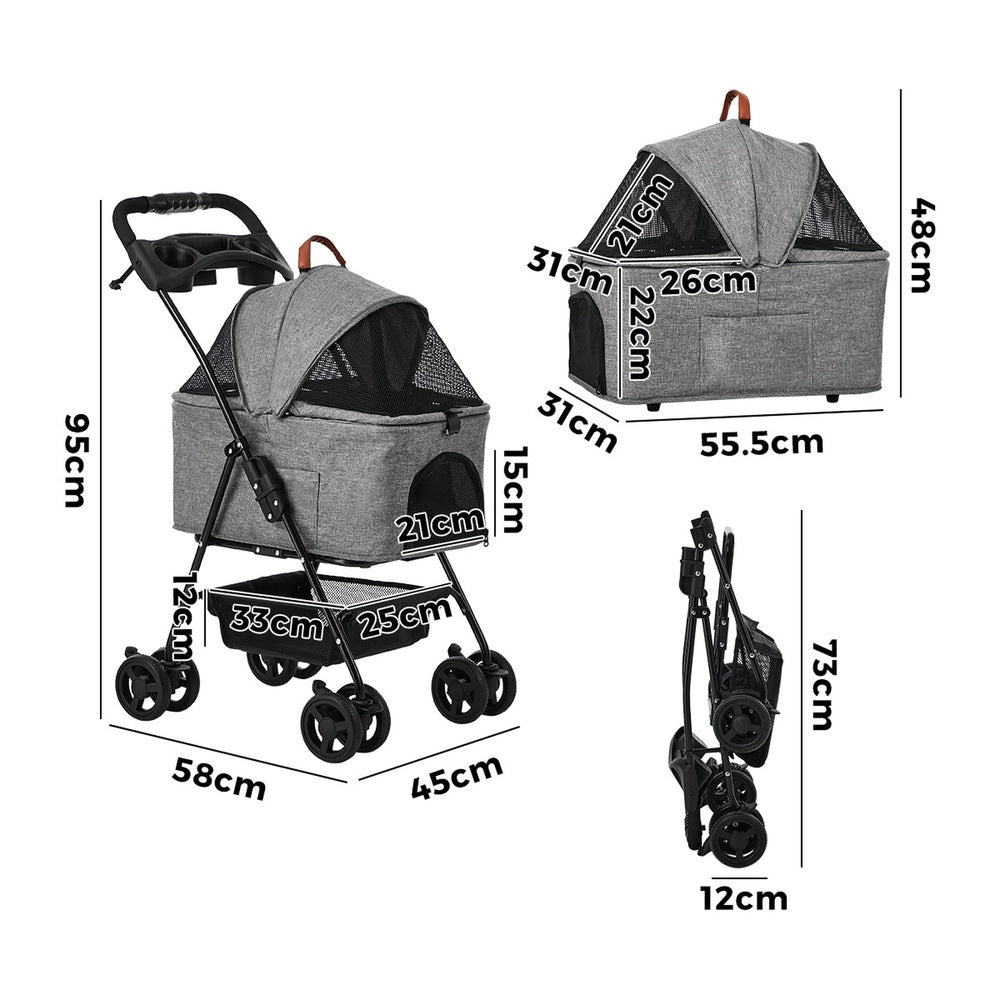 Pet Stroller Foldable Pram 45x58x95cm