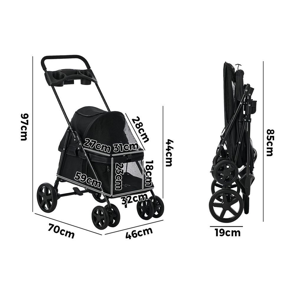 Pet Stroller Foldable Travel 45x80x96cm