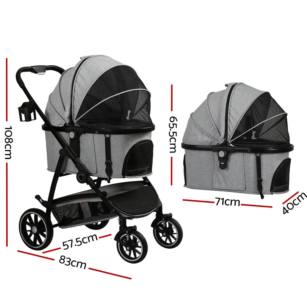 Pet Stroller Dog Pram Large Cat Carrier Travel Pushchair 4 Wheels Foldable