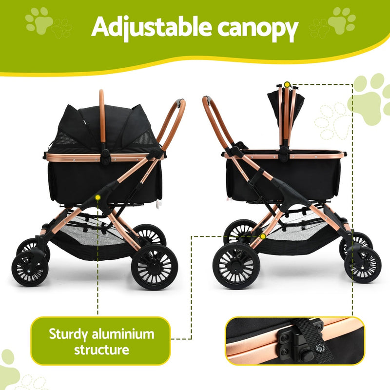 Pet Dog Stroller Pram Large Cat Carrier Travel Pushchair Foldable 4 Wheels - Dog Carriers & Crates