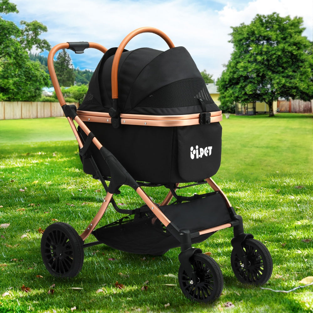 Pet Dog Stroller Pram Large Cat Carrier Travel Pushchair Foldable 4 Wheels