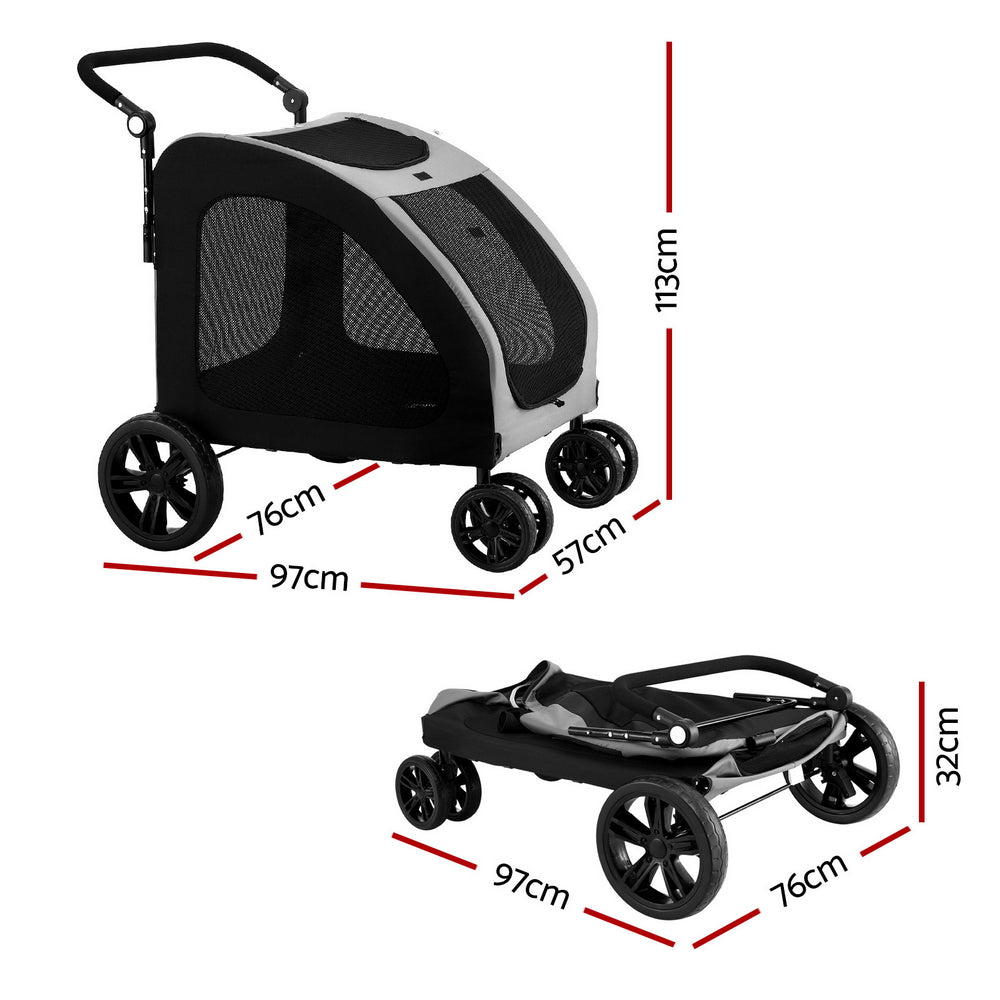Pet Stroller Dog Pram Large Carrier Cat Travel Stroller 4-Wheel Trolley