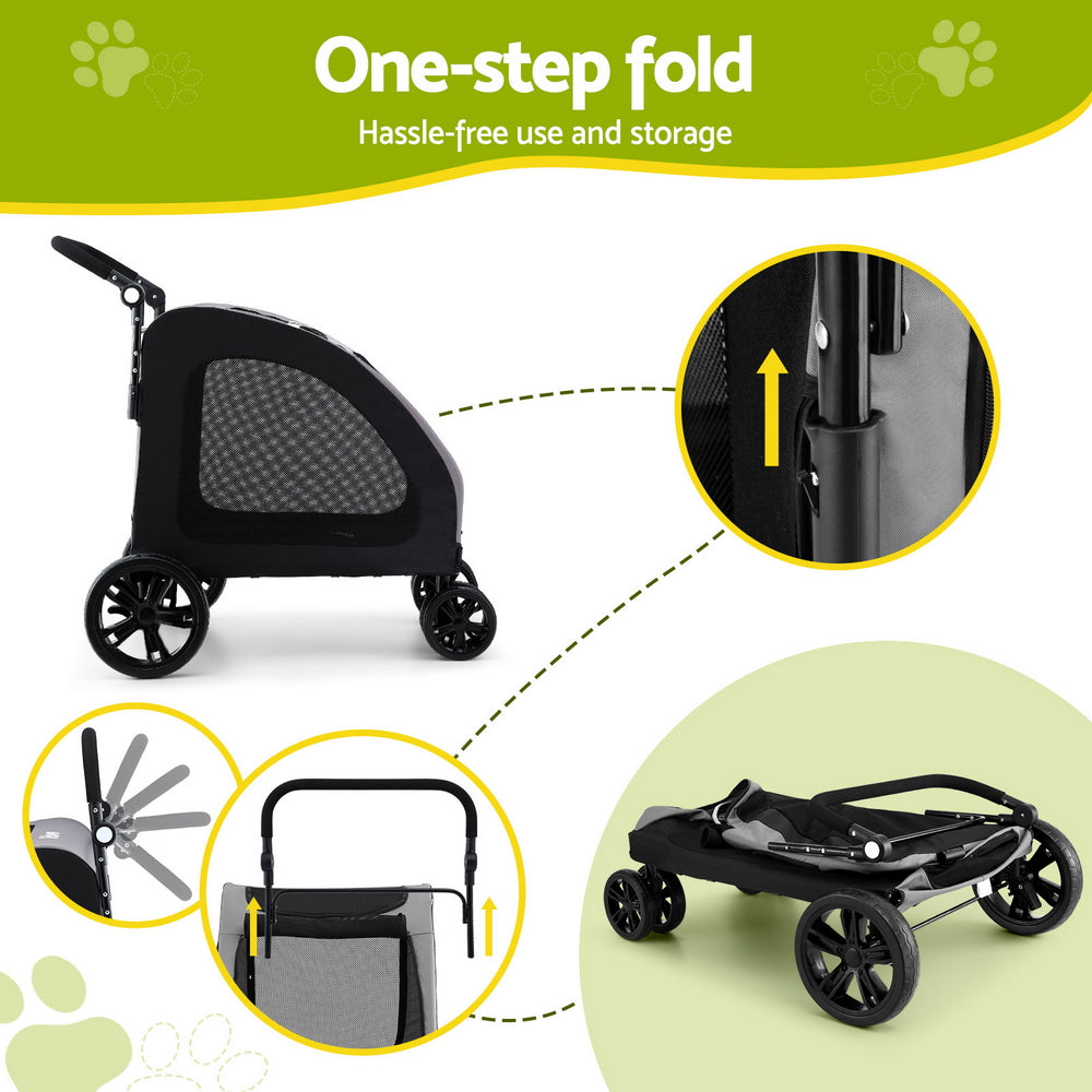 Pet Stroller Dog Pram Large Carrier Cat Travel Stroller 4-Wheel Trolley