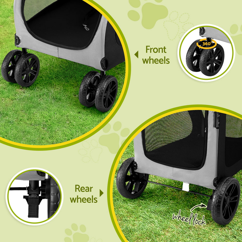 Pet Stroller Dog Pram Large Carrier Cat Travel Stroller 4-Wheel Trolley