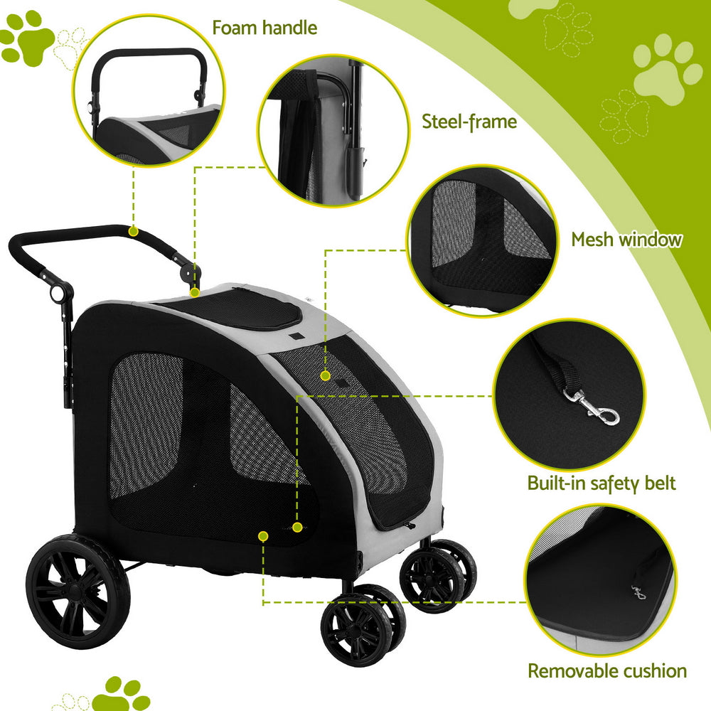 Pet Stroller Dog Pram Large Carrier Cat Travel Stroller 4-Wheel Trolley