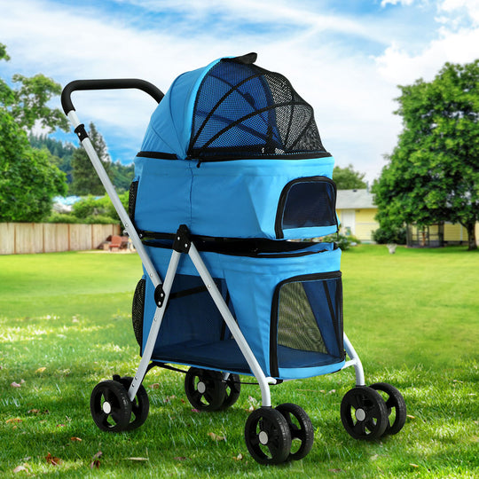 Pet Stroller Dog Pram Large Cat Carrier Travel Foldable 4 Wheels Double | Double