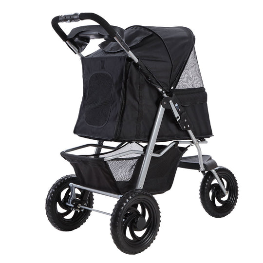 Pet Stroller Dog Pram Large Cat Carrier Travel 3 Wheels Foldable Pushchair - Cat Carriers & Crates
