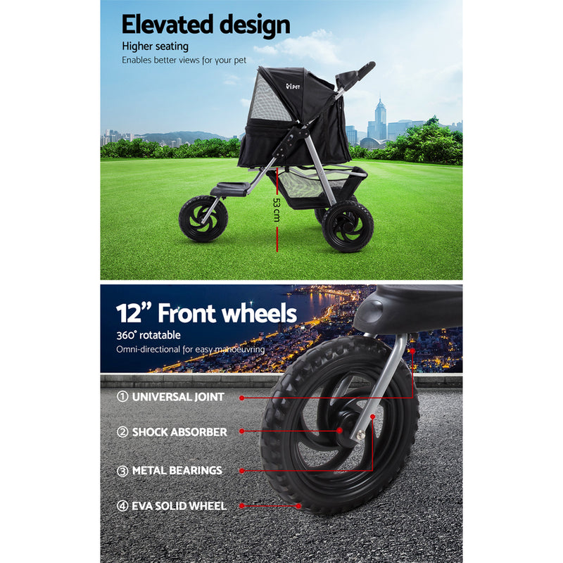 Cat Carriers & Crates - Pet Stroller Dog Pram Large Cat Carrier Travel 3 Wheels Foldable Pushchair