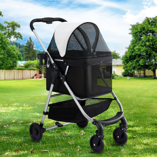 Pet Stroller Pram Dog Cat Carrier Cage Large Travel Pushchair Foldable 4 Wheels with Cat Carriers & Crates