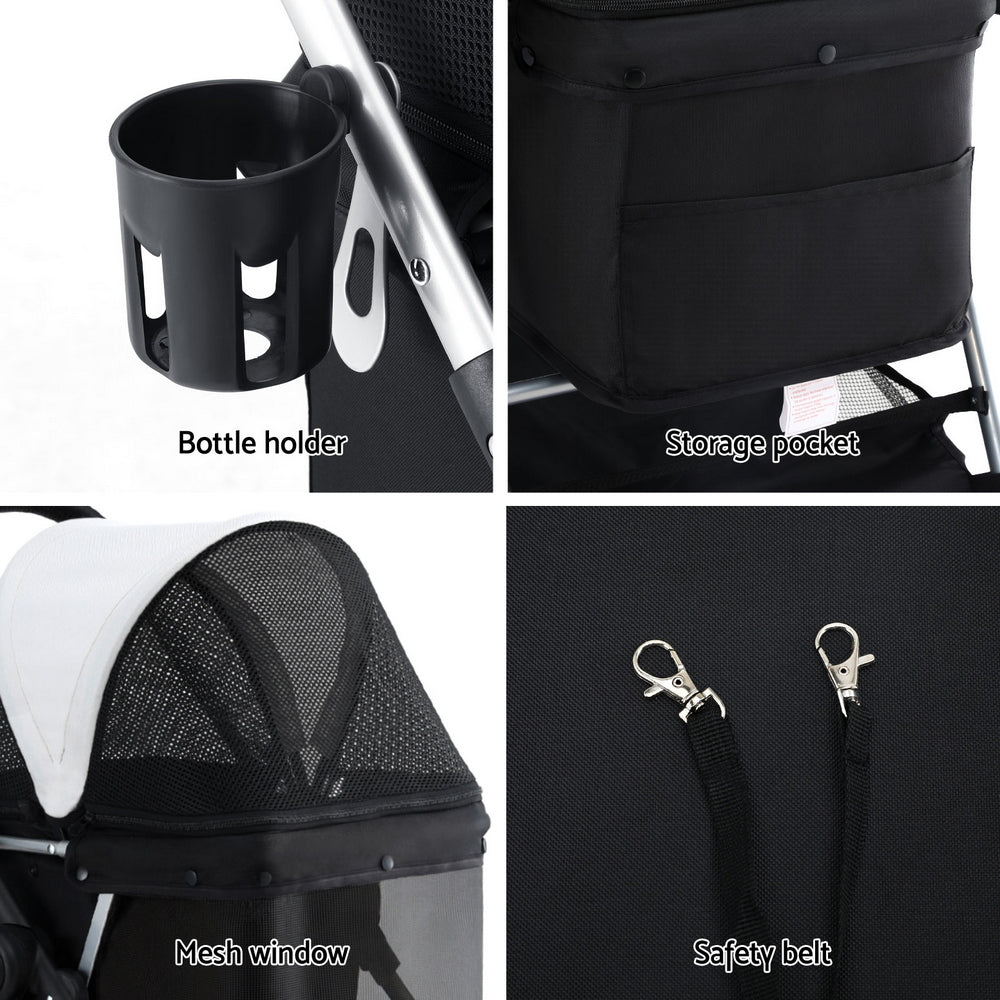 Pet Stroller Pram Dog Cat Carrier Cage Large Travel Pushchair Foldable 4 Wheels