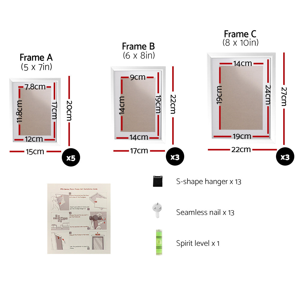 Photo Frame Art Holder 11Pcs 5X7" 6X8" 8X10" White