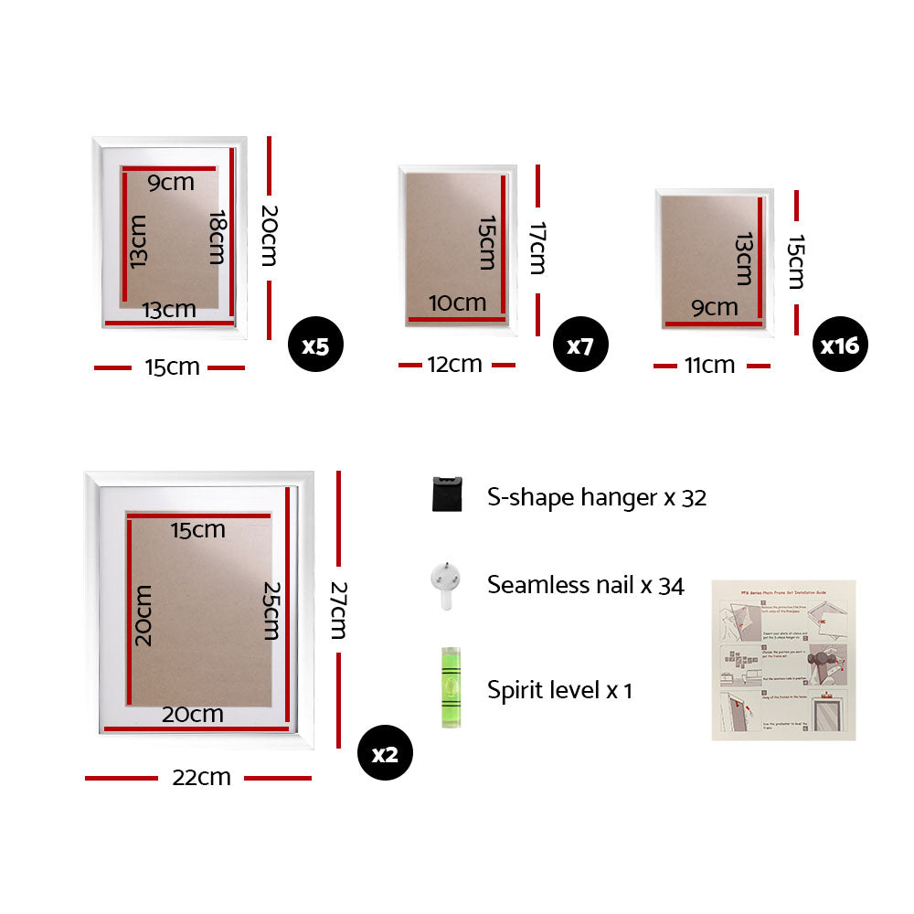 30pcs Photo Frame Set Wall Collage White Multi Size Picture Frames 3R–8R Decor