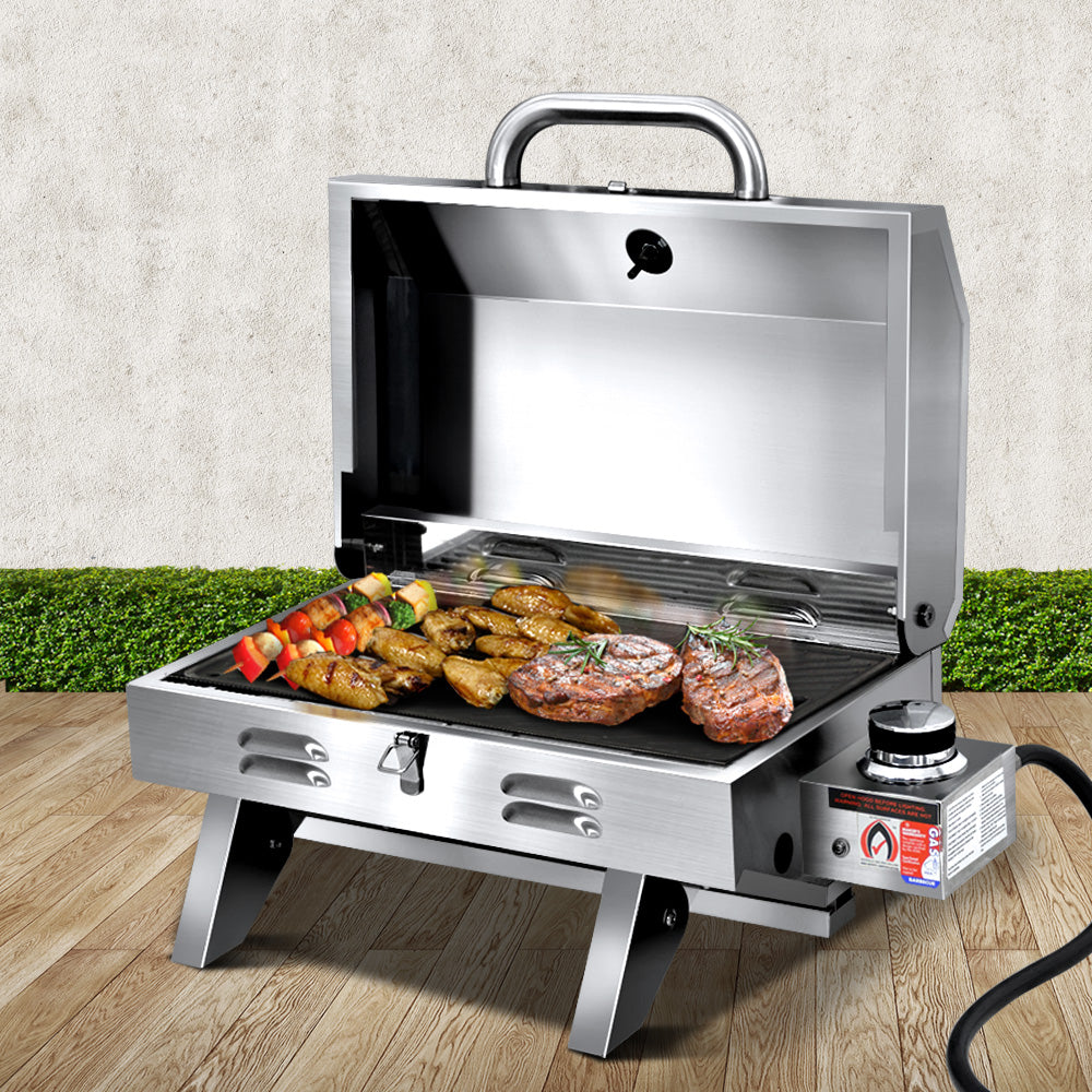 Portable Gas BBQ Grill with Double-Sided Cooking Plate Outdoor, BBQ Tools