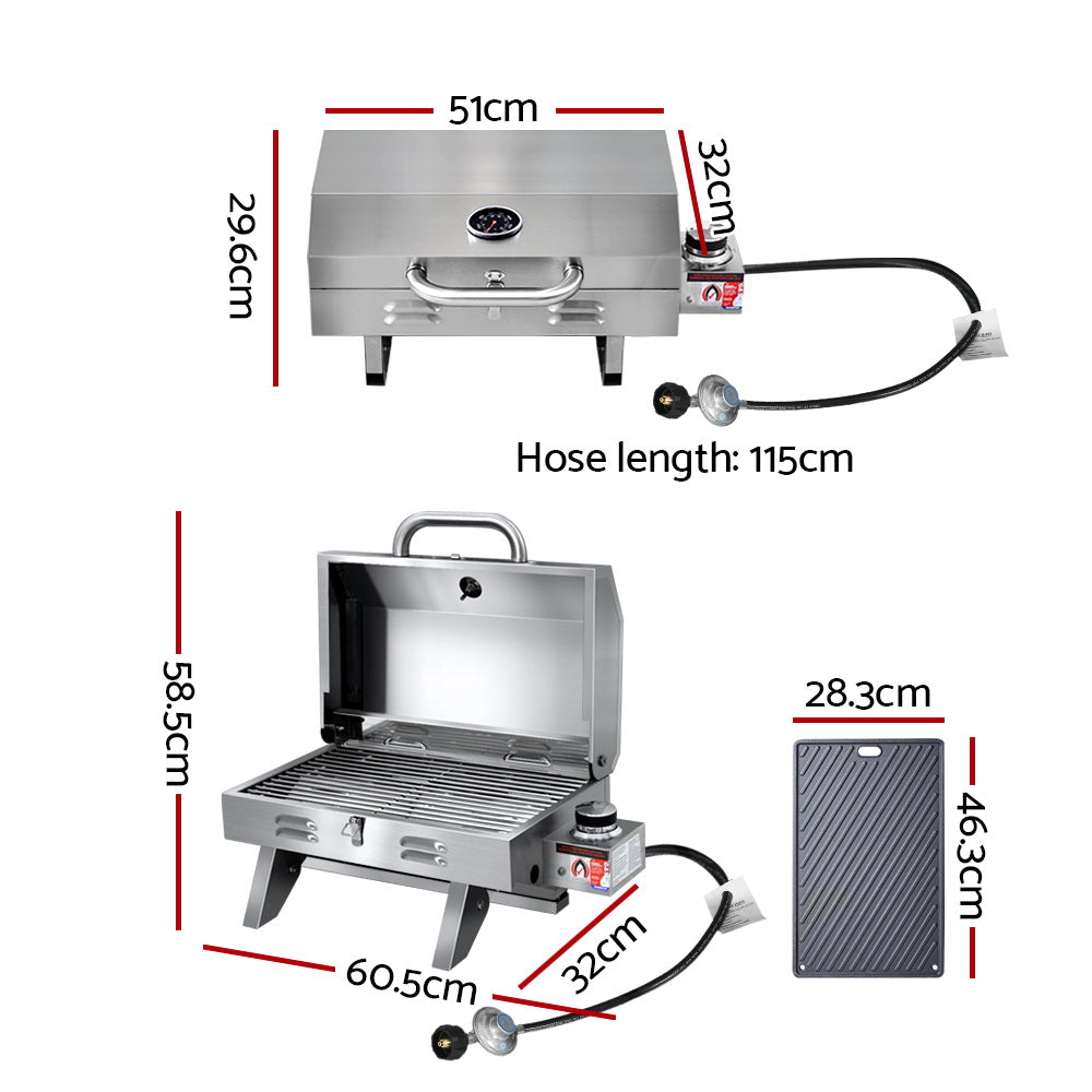 Portable Gas BBQ Grill with Double-Sided Cooking Plate Outdoor, Double
