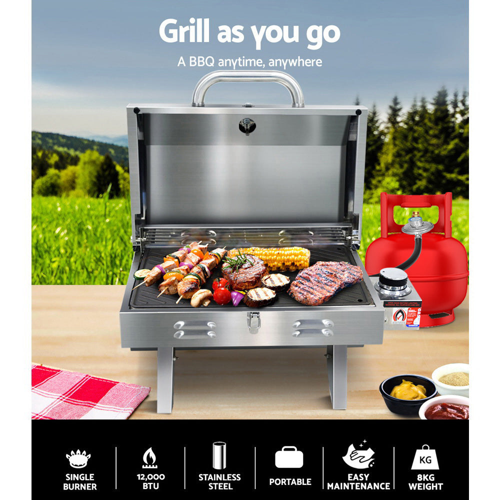Portable Gas BBQ Grill with Double-Sided Cooking Plate Outdoor with BBQ Tools