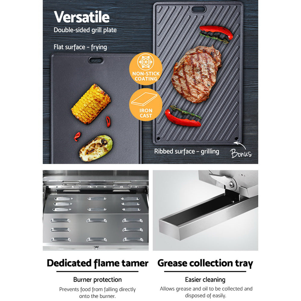 BBQ Tools - Portable Gas BBQ Grill with Double-Sided Cooking Plate Outdoor