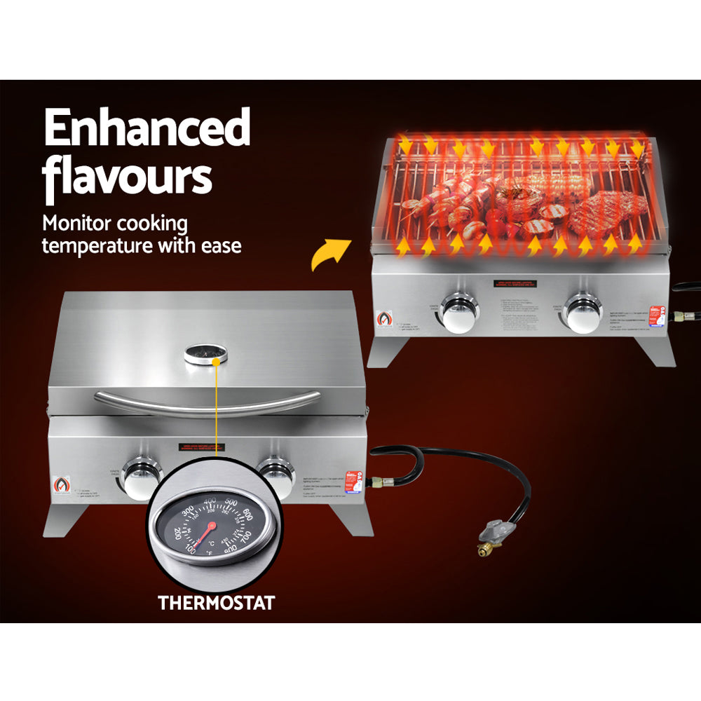Portable Gas BBQ LPG Oven Camping Cooker Grill 2 Burners with 2 Plates Outdoor