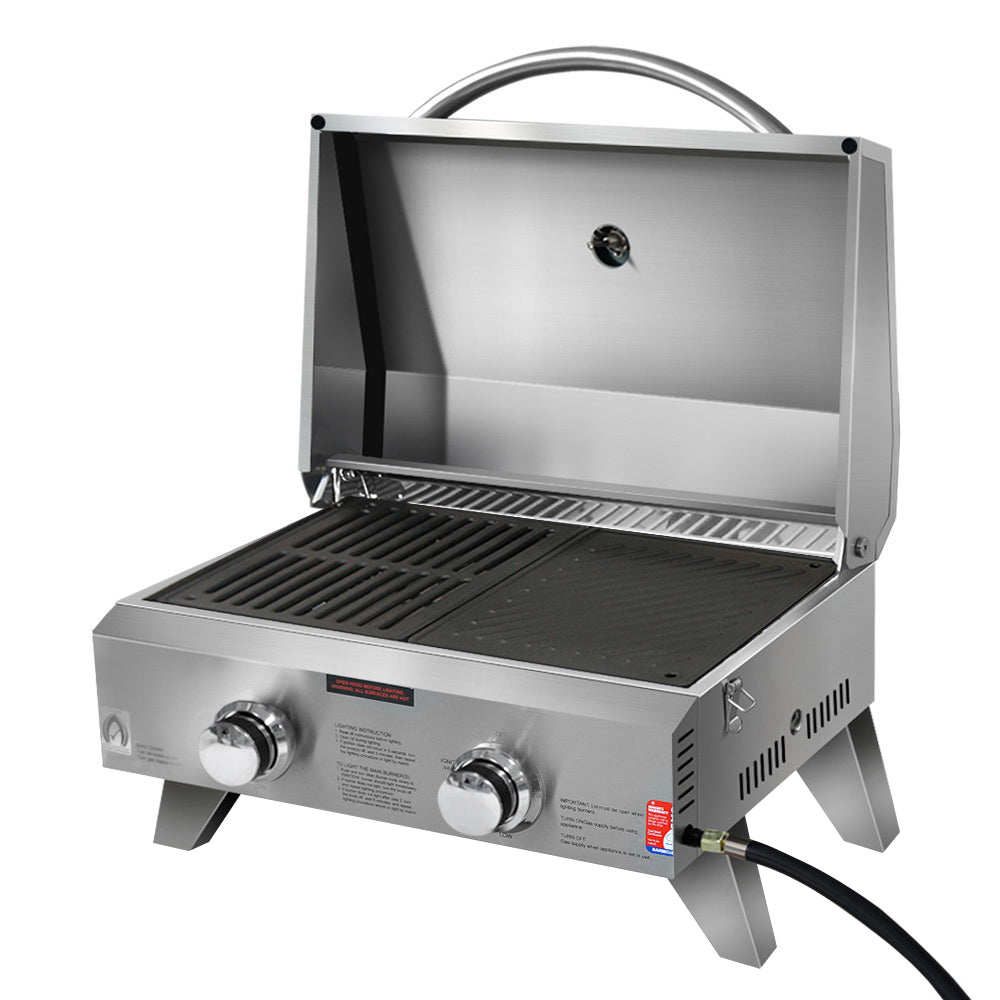 Portable Gas BBQ LPG Oven Camping Cooker Grill 2 Burners with 2 Plates Outdoor