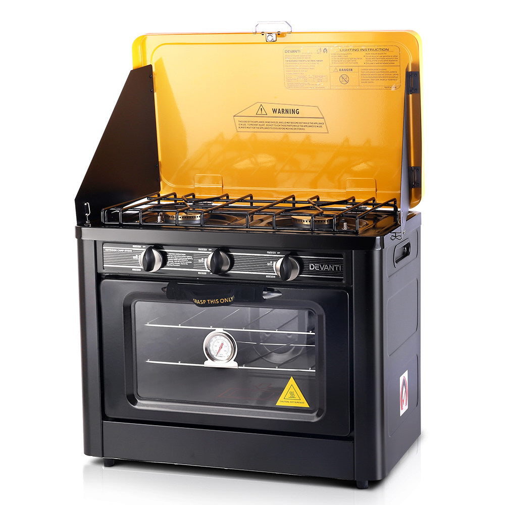 Portable LPG Gas Oven Black Outdoor Camping BBQ Stove Cooker
