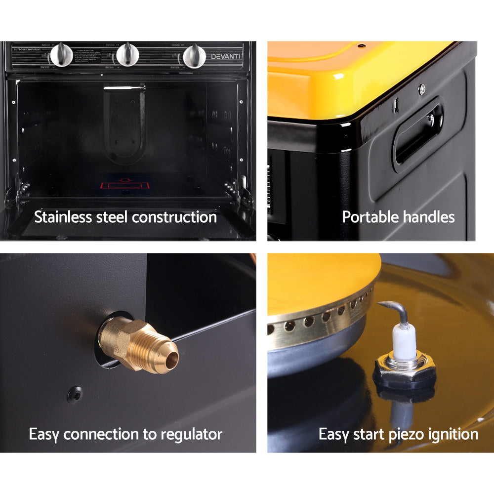 Portable LPG Gas Oven Black Outdoor Camping BBQ Stove Cooker