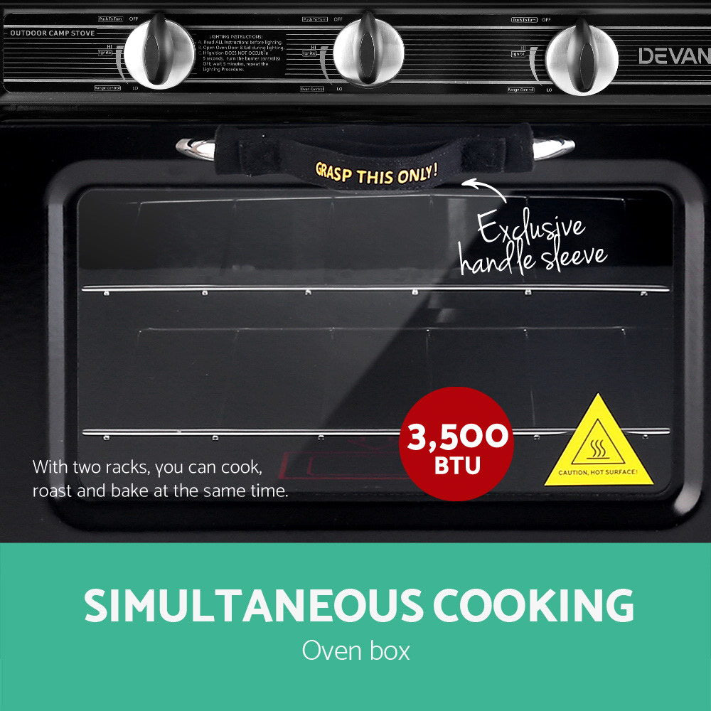 Portable LPG Gas Oven Black Outdoor Camping BBQ Stove Cooker