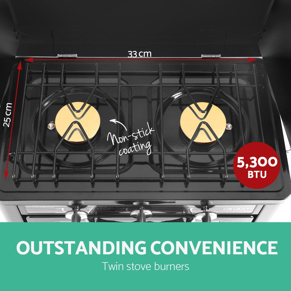 Steel finish - Portable LPG Gas Oven Stove Camping Cooker Stainless Steel 2 Burner
