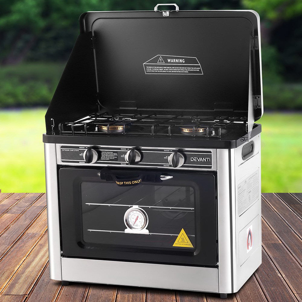 Ovens - Portable LPG Gas Oven Stove Camping Cooker Stainless Steel 2 Burner