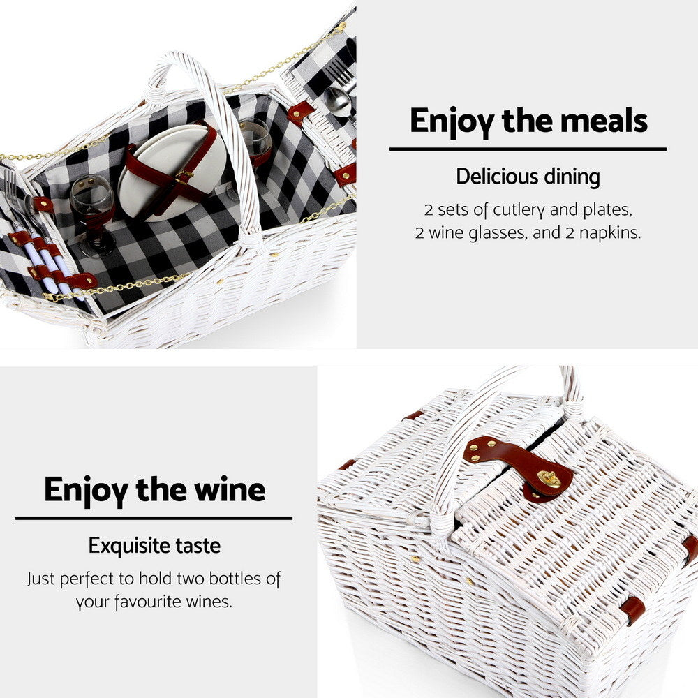 2 Person Picnic Basket Set Insulated Blanket Bag