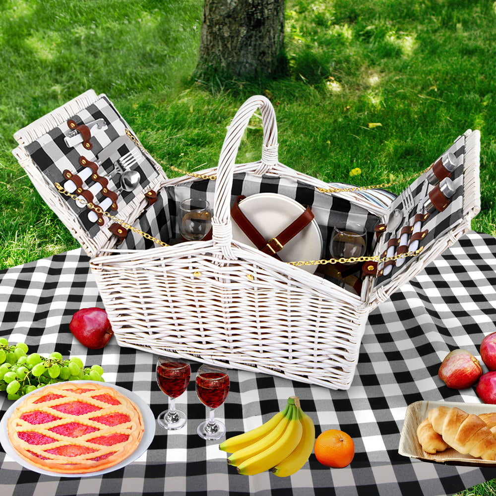 2 Person Picnic Basket Set Insulated Blanket Bag