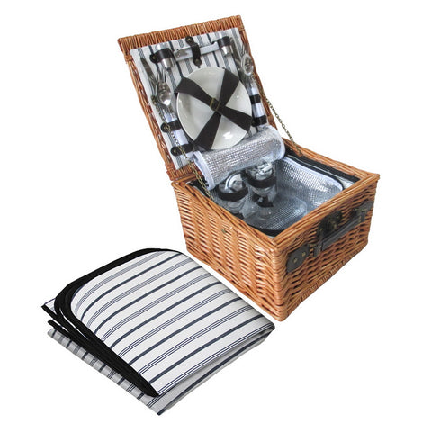 2 Person Picnic Basket Set Vintage Outdoor Baskets Insulated Blanket