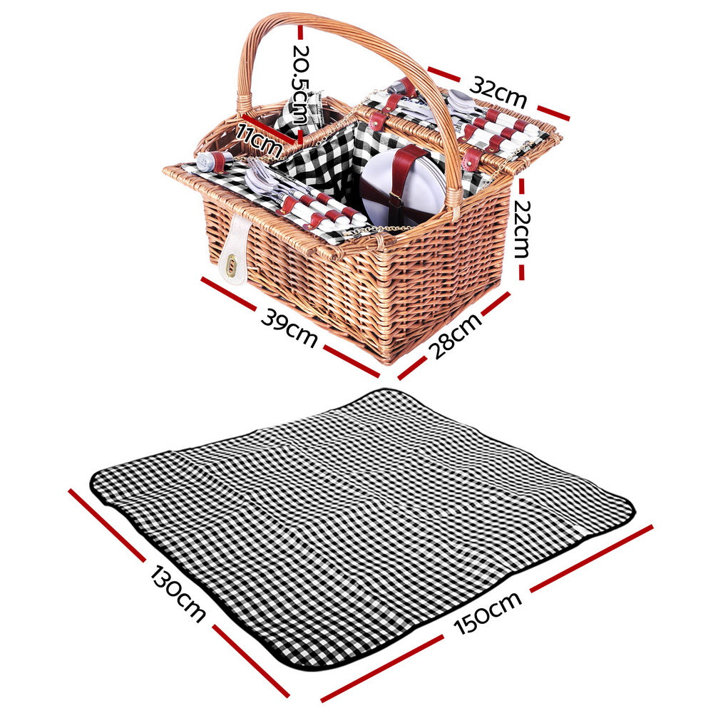 Outdoor Picnic Basket Set for 4 Persons with Insulated Blanket