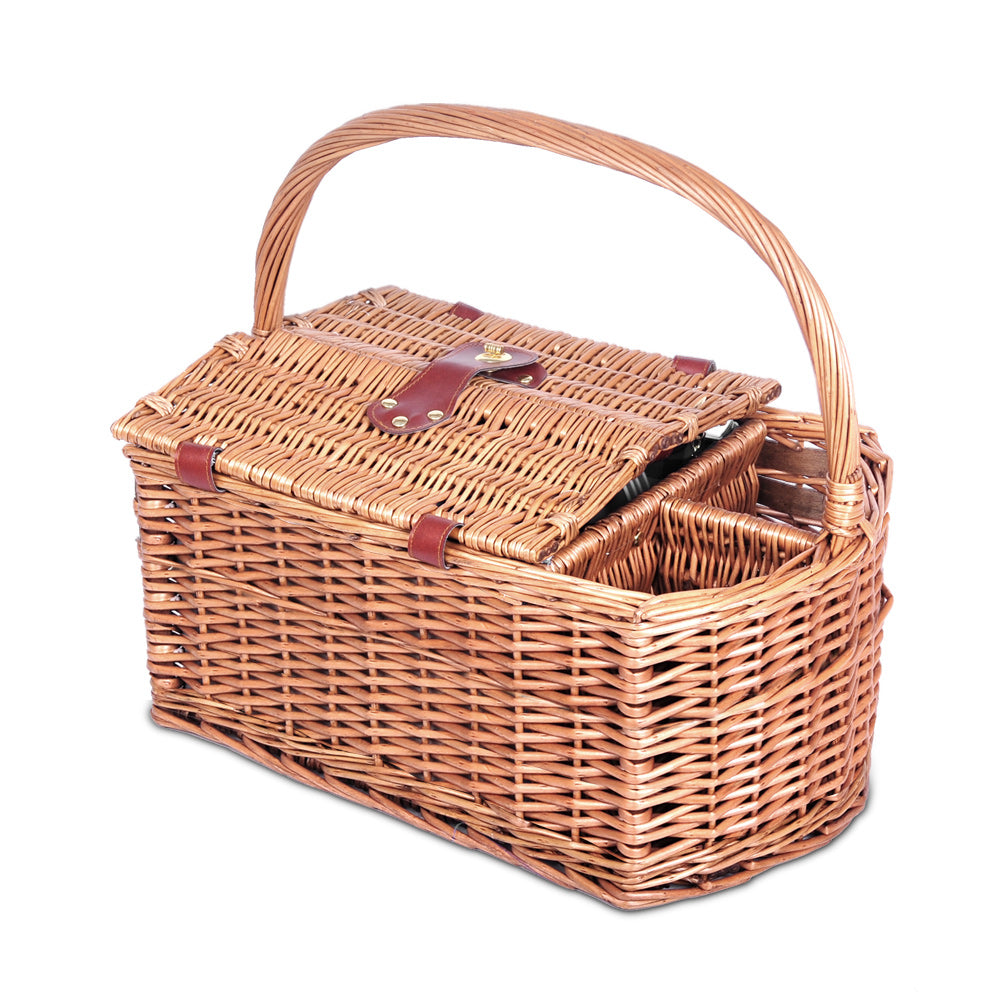 4 Person Picnic Basket Set Insulated Outdoor Blanket Bag, Deluxe
