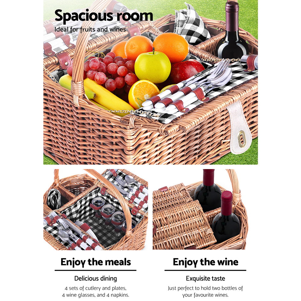 Picnic Baskets - 4 Person Picnic Basket Set Insulated Outdoor Blanket Bag