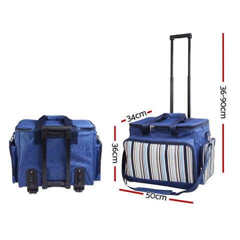 6 Person Picnic Basket Set Bag Wheels Insulated Trolley