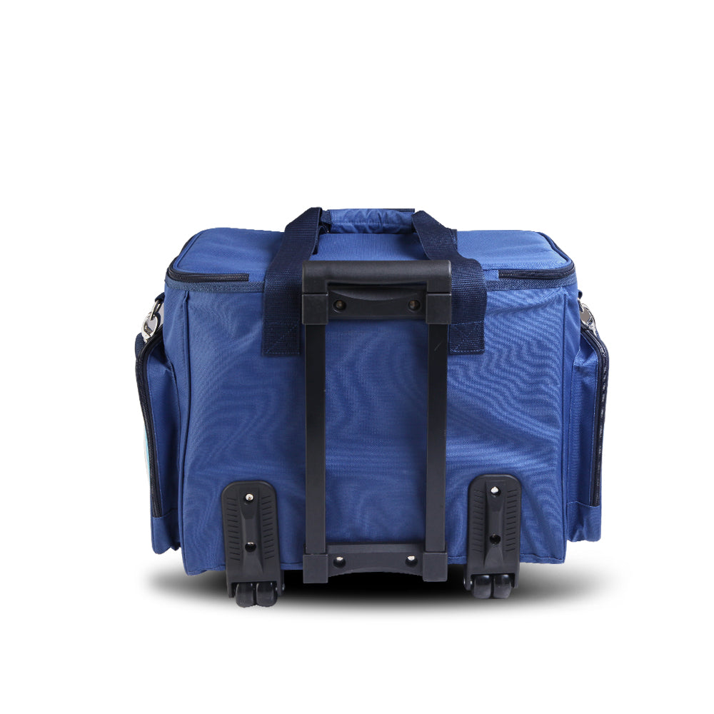 6 Person Picnic Basket Set Bag Wheels Insulated Trolley, Alfresco Blue Cooler Tro
