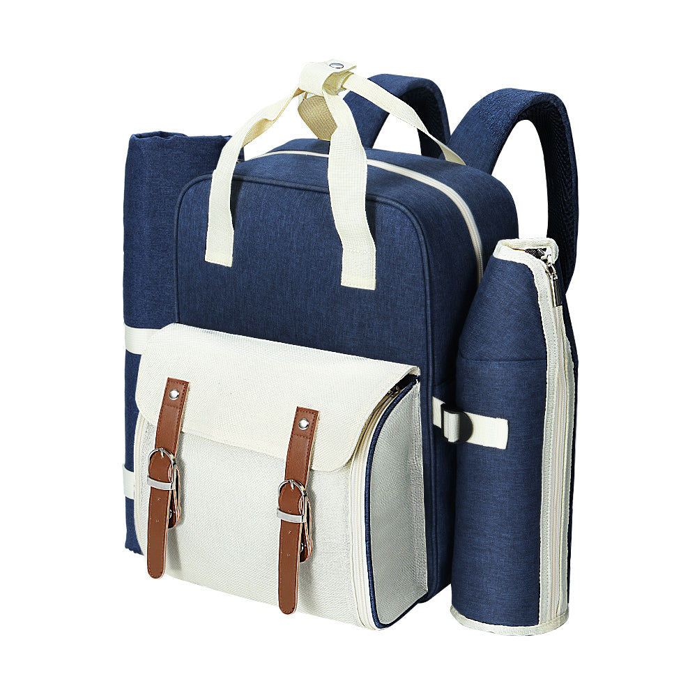 4 Person Picnic Basket Set Backpack Bag Insulated Blue | Cooler Outdoor Liquor