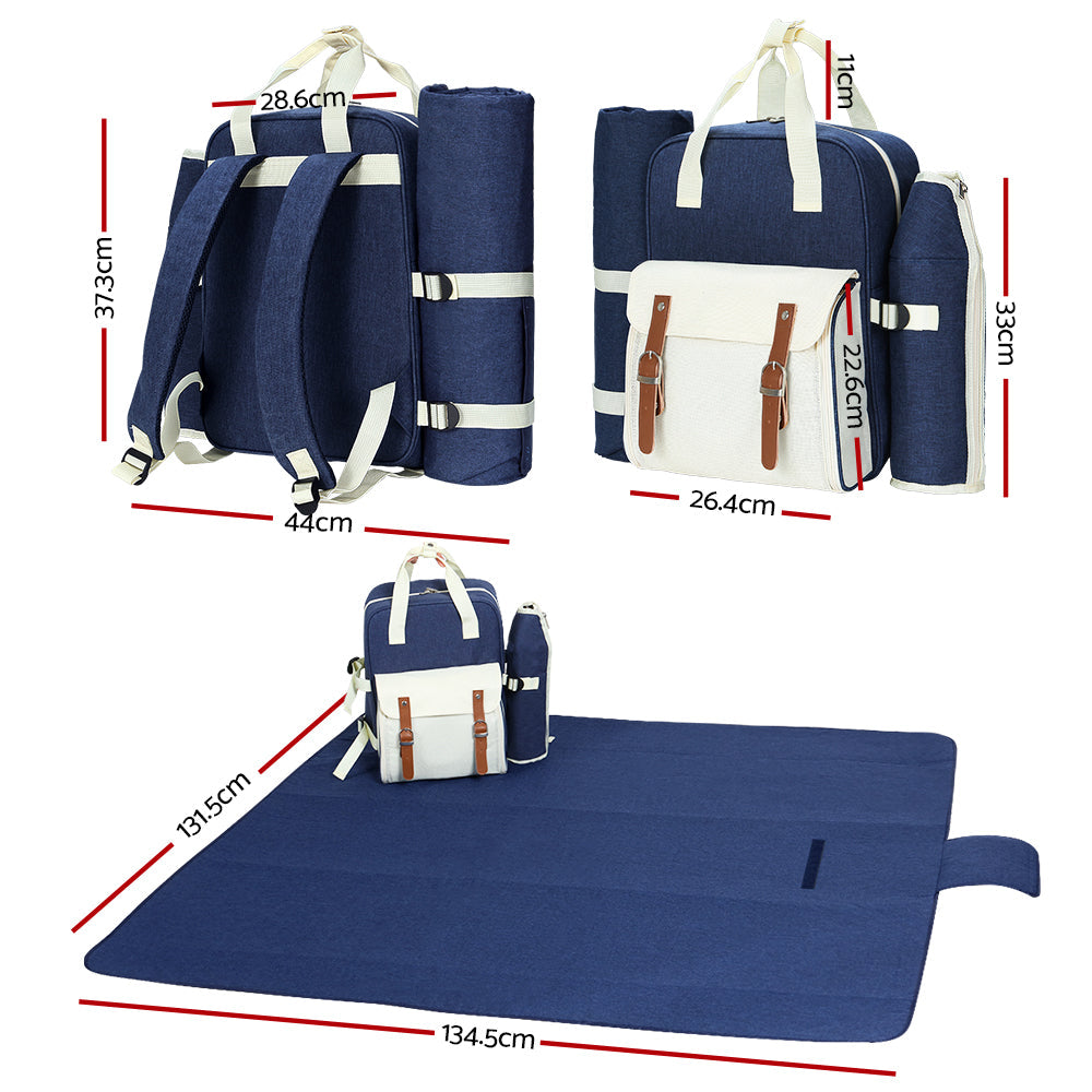 4 Person Picnic Basket Set Backpack Bag Insulated Blue | Picnic Baskets