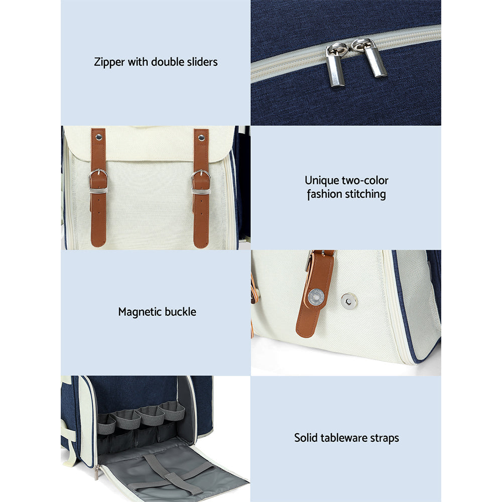 4 Person Picnic Basket Set Backpack Bag Insulated Blue | Blue colour