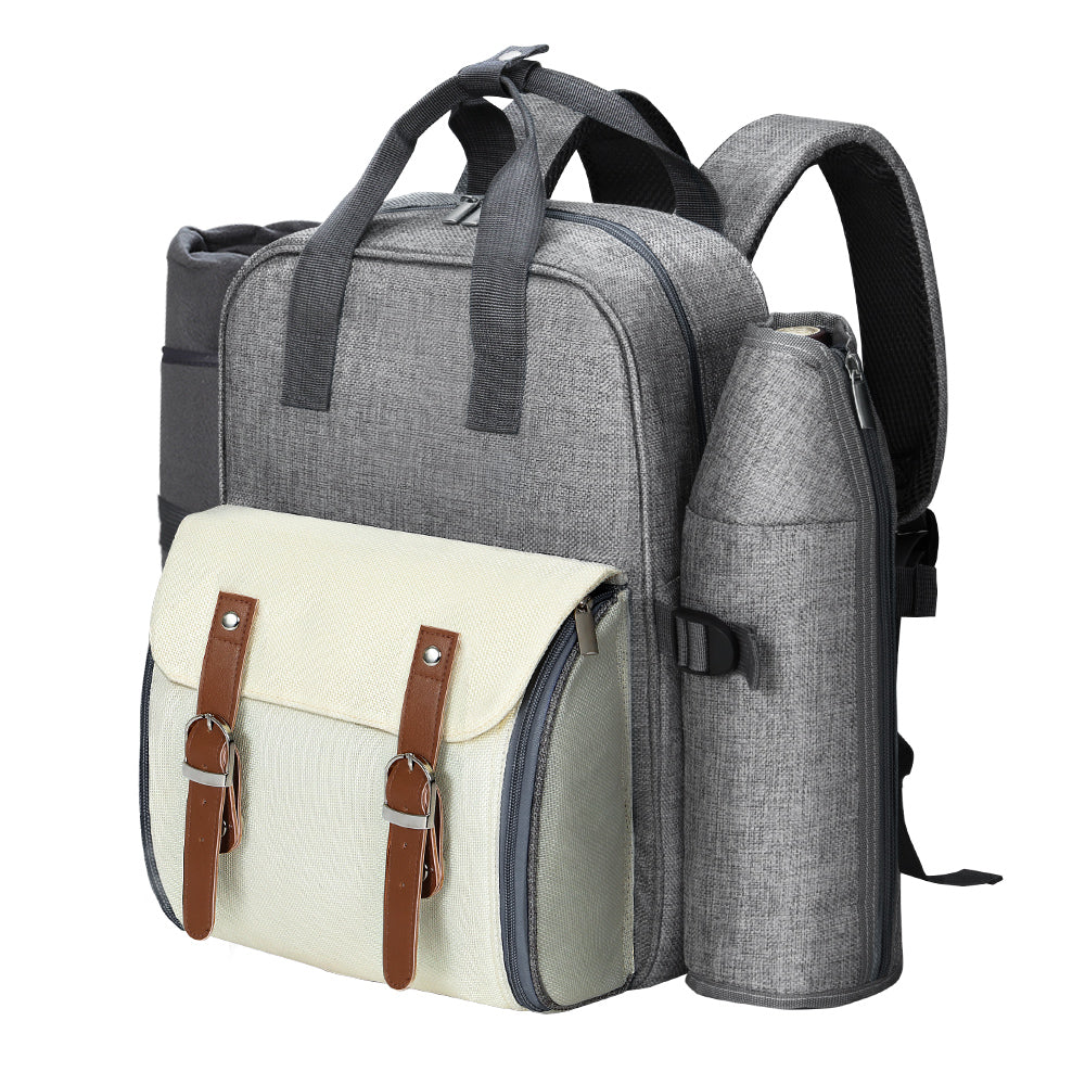 4 Person Picnic Basket Set Backpack Bag Insulated Grey | Cooler Outdoor Liquor