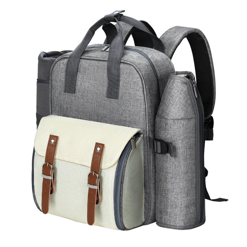 Picnic Basket Backpack Set Cooler Bag 4 Person Outdoor Insulated Liquor