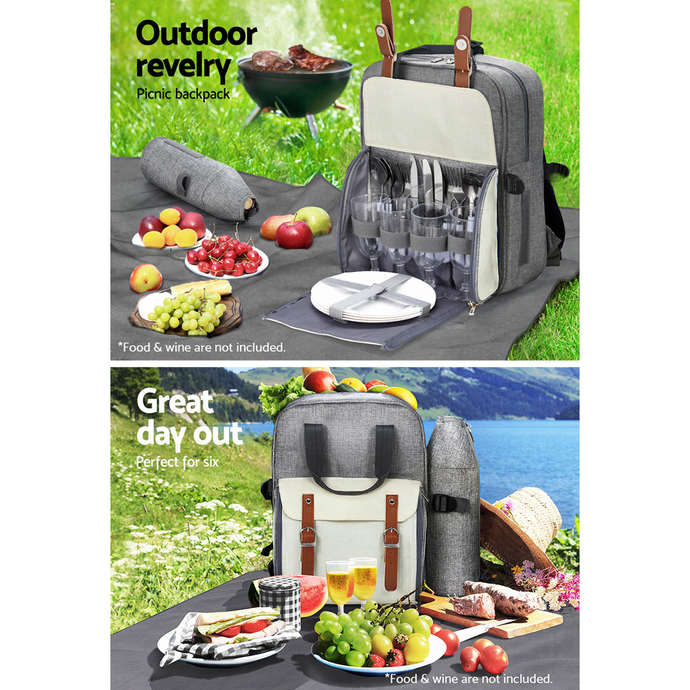 Picnic Baskets - 4 Person Picnic Basket Set Backpack Bag Insulated Grey
