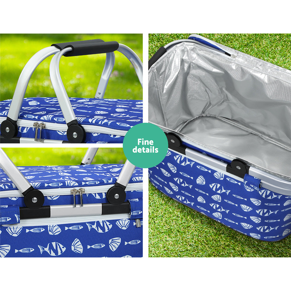 Large Folding Picnic Bag Basket Hamper Camping Hiking Insulated Lunch Cooler