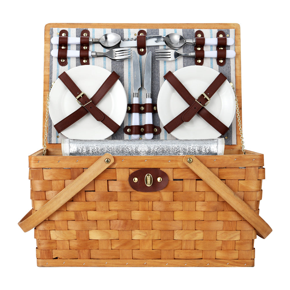 4 Person Picnic Basket Set Wooden Blanket Bag Insulated | Picnic Baskets