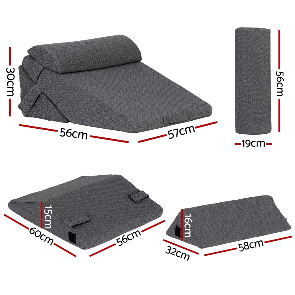 Grey colour - Adjustable Wedge Pillow Grey Fabric Upholstery King Size