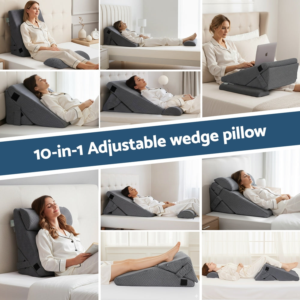 King - Adjustable Wedge Pillow Grey Fabric Upholstery King Size