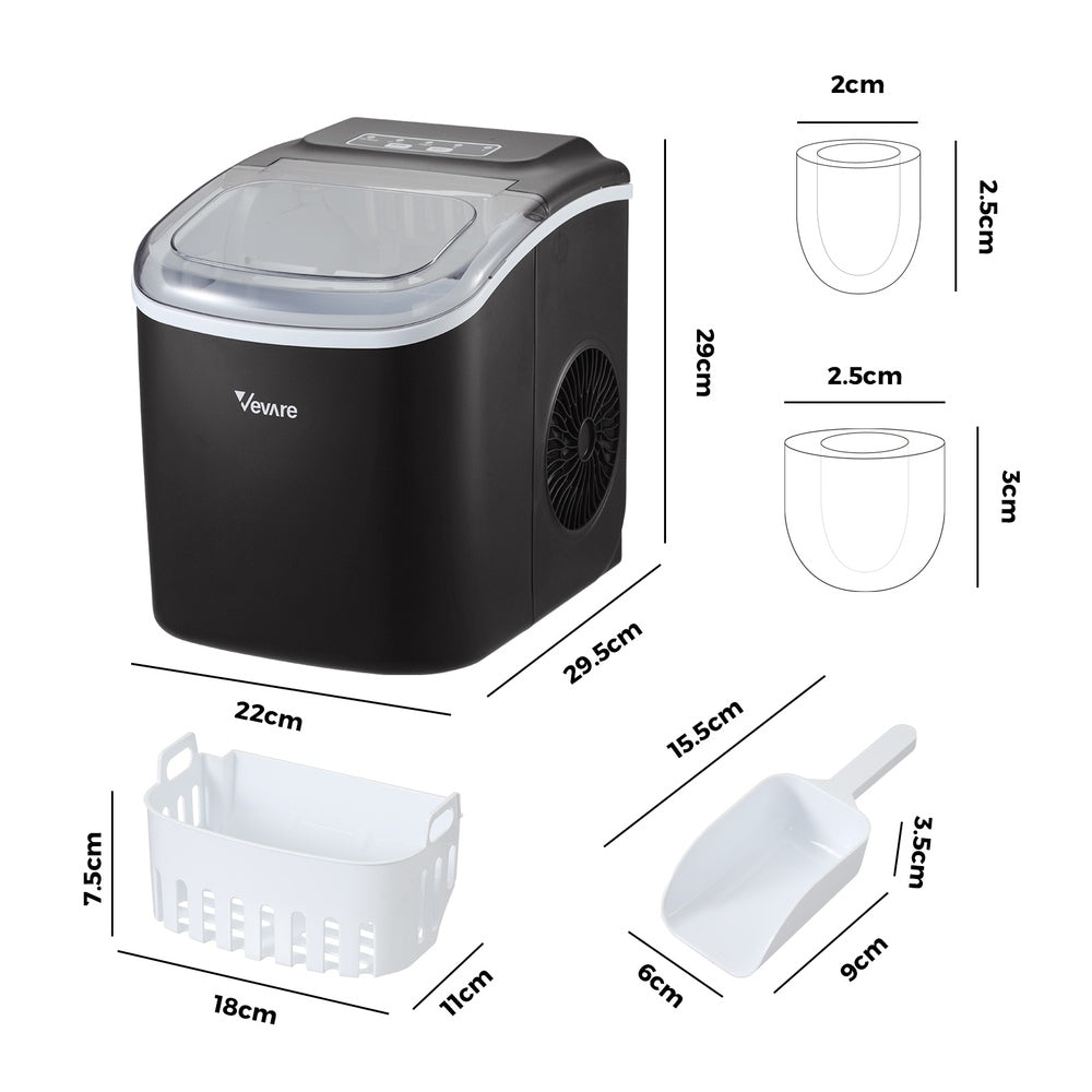 Portable Ice Maker Machine Ice Cube Tray 12kg Black/Grey/Red