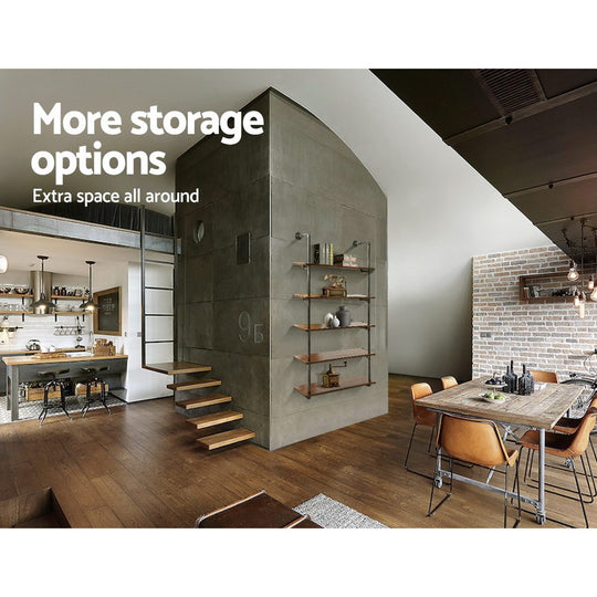 Floating Diy Pipe Shelf 5 Tiers - Issa - Artiss Rustic Industrial Storage
