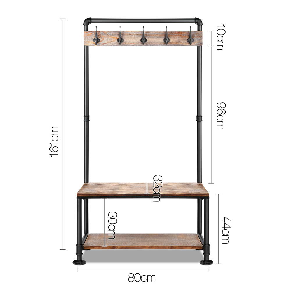 Clothes Rack Coat Stand 161X80Cm Hanger Closet, Artiss Rustic Hook Shoe