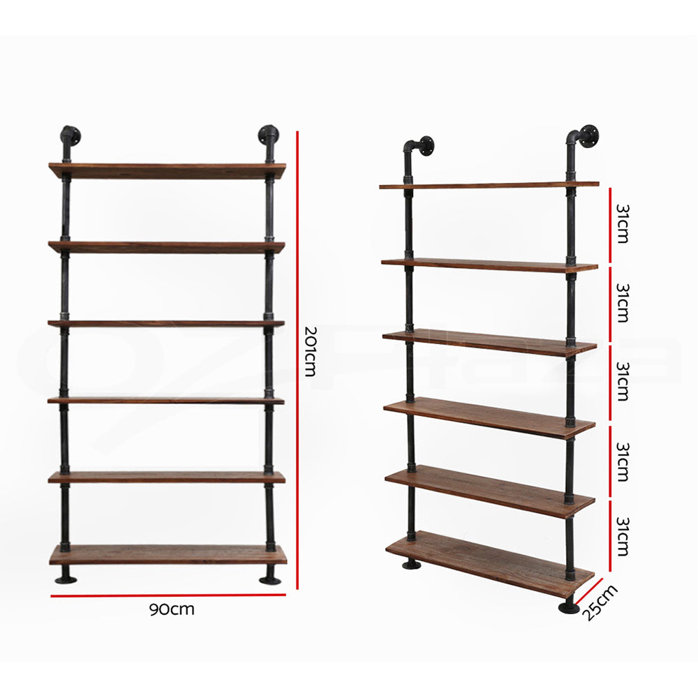 Floating DIY Pipe Shelf 6 Tiers Ira Wall Storage Industrial Style